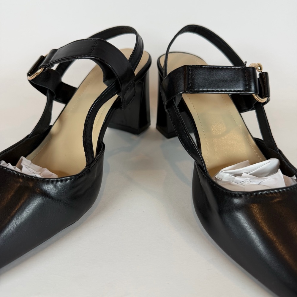 Black Pointed Toe Slingback Pumps High Block Heel | US Size 5.5 / 6 - Picture 7 of 13